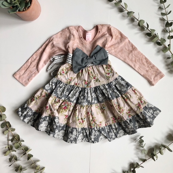 Giggle Moon Other - Giggle Moon Pink and Grey Ruffled Dress with Bow✨